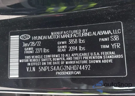 2022 Hyundai Elantra Sel from USA, damaged, VIN 5NPLS4AG2NH074492